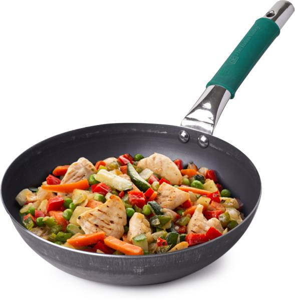 The Indus Valley Pre-Seasoned Light Iron Fry Pan with Silicone Grip - 9.8 inch Fry Pan 25 cm diameter 2 L capacity