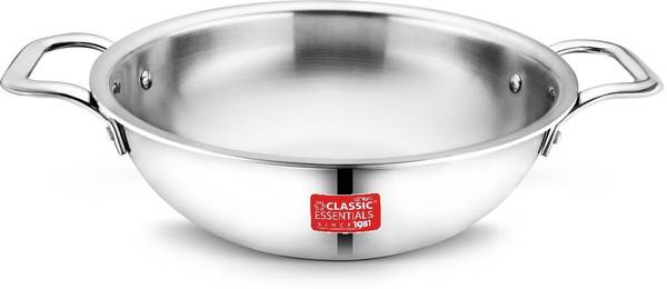 Classic Essentials Triply Kadhai, 3 Layer Stainless Steel Cookware Kadhai 24 cm diameter 2.5 L capacity
