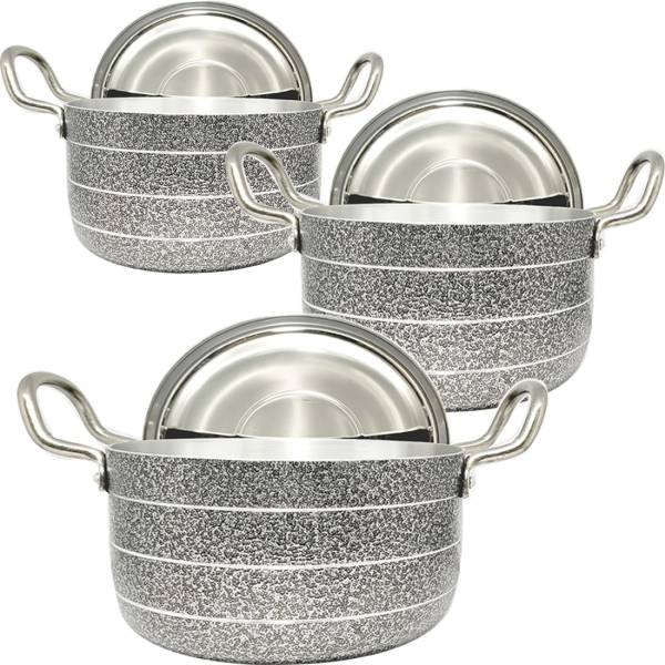 bartan hub Pot/Patila/Bhagona set of 3 with Lid ( Dishwasher safe , Gas Stove Compatible ) Tope Set with Lid 1.5 L, 2.5 L, 3.5 L capacity 19 cm, 22 cm...