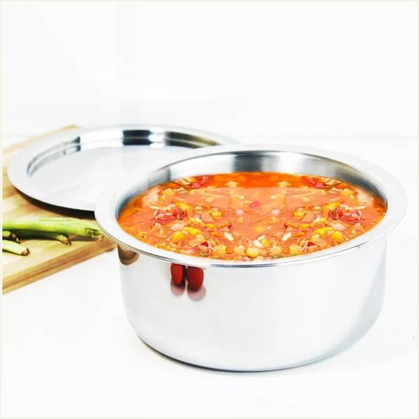 The Indus Valley Triply Stainless Steel Tapeli/Topia/Bhagona with Steel Lid - 7.8 inch Tope with Lid 3.1 L capacity 20 cm diameter