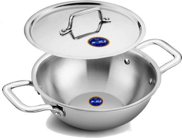 MS WORLD Triply Stainless Steel Kadai with Lid, Heavy Bottom & Induction Friendly Kadhai 28 cm diameter with Lid 5 L capacity