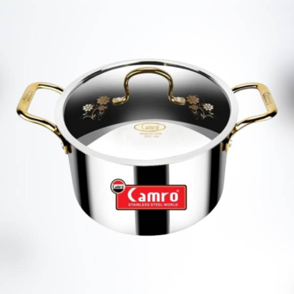 Camro (Triply Artisian Series Serving Pot/Stewpot Golden Handle) (13 NO) Pot 20 cm diameter 2.3 L capacity with Lid