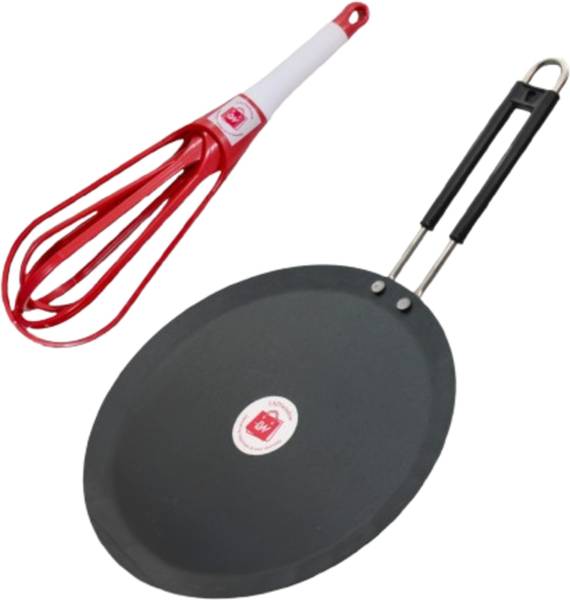 LAZYwindow LAZYwindow Induction Base Flat Iron Dosa Tawa And Foldable Plastic Whisker Tawa 24 cm diameter