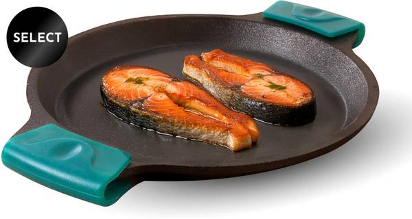 The Indus Valley Pre-Seasoned Cast Iron Fish Fry Pan with Double handle silicone grip - 9.8 inch Fry Pan 25 cm diameter 0 L capacity