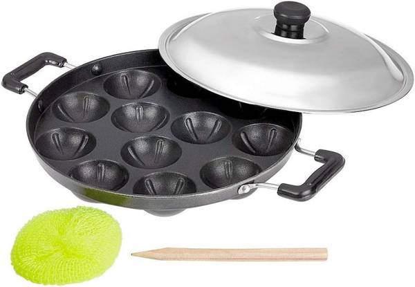 HM EVOTEK Appam Patra with Lid Guntapongadalu Pan Paniyaram Pan Litti Maker Appe Pan K3 Paniarakkal with Lid 1 L capacity 23 cm diameter