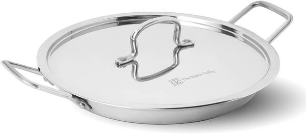 The Indus Valley Triply Stainless Steel Jalebi Pan with Stainless Steel Lid - 11.8 inch Fry Pan 30 cm diameter with Lid 1.5 L capacity