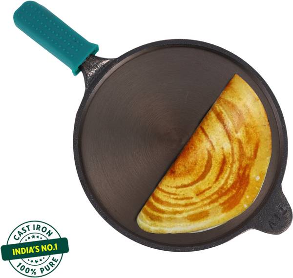 The Indus Valley Super Smooth Cast Iron Tawa for Dosa/Chapathi with Silicone Grip - 10 inch Tawa 25.4 cm diameter