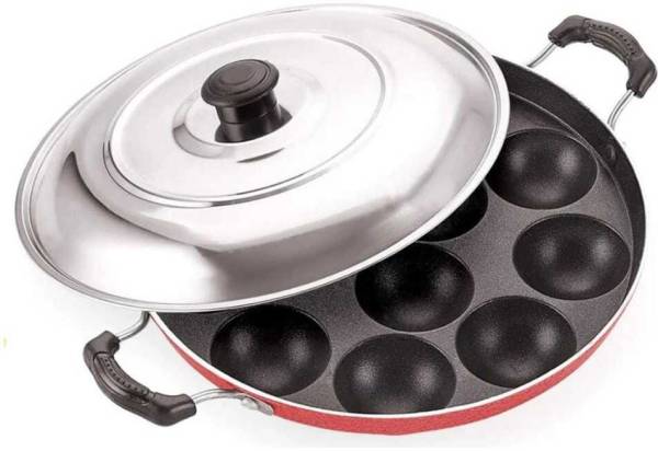ARKI ROOPALI Red Appam Maker With Steel Lid (Diameter - 22cm) Pancake Pan 22 cm diameter with Lid 0.5 L capacity