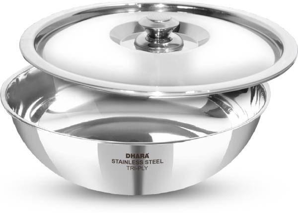 Dhara Stainless Steel Gas And Induction Base Triply Tasla with Lid 3.5 L capacity 28 cm diameter