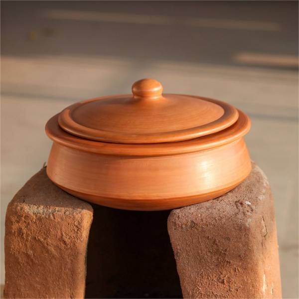 Swadeshi Blessings Unglazed Clay Handi | Earthen Kadai | Clay Pot for Cooking & Serving, Handi 2.8 L with Lid