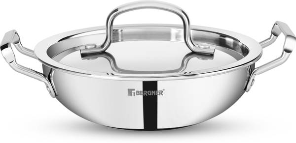 BERGNER Tripro Triply Stainless Steel | Less Oil Cooking | Kadhai 20 cm diameter with Lid 2.3 L capacity