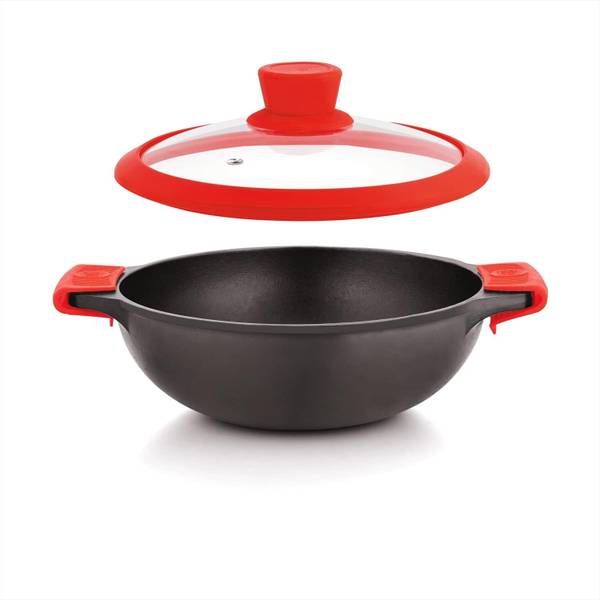 The Chef Story Throwback Series Cast Iron Deep Kadhai 26 cm diameter with Lid 4.1 L capacity