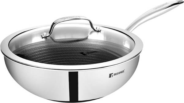 BERGNER Hitech Triply Non-Stick Kadhai 24 cm diameter with Lid 3 L capacity