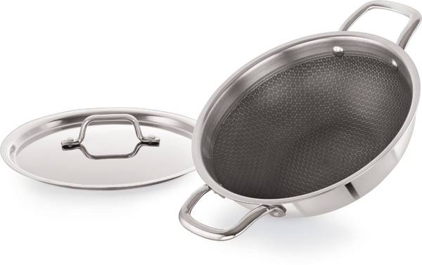 iVBOX Triply Honeycomb induction Bottom Stainless Steel Kadai with Lid Kadhai 20 cm diameter with Lid 1.8 L capacity