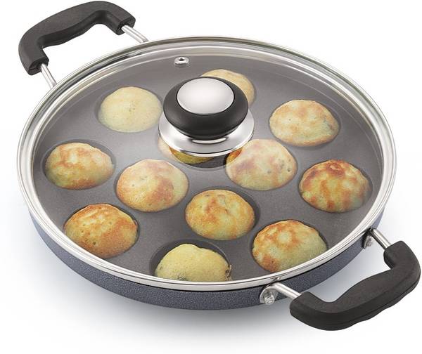 BLACK STONE Non-Stick Appam Maker with Glass lid for Kitchen, 12 Cavities, Appam Patra, 23cm Appachatty with Lid 0 L capacity 23 cm diameter