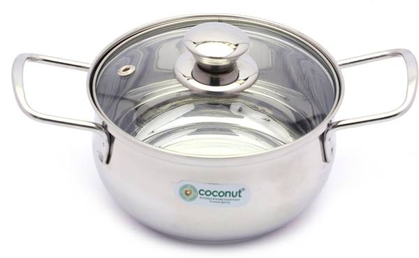 COCONUT SS Capsulated Bottom Pride Handi With Glass Lid For Cook n Serve - 1 Unit-1000ML Handi 1 L with Lid