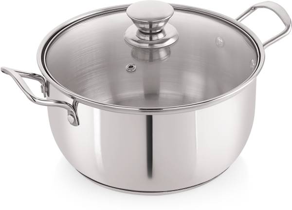 NIRLON Stainless Steel Induction Sandwich Bottom Straight Casserole with Glass Lid Pot 18 cm diameter 2 L capacity with Lid