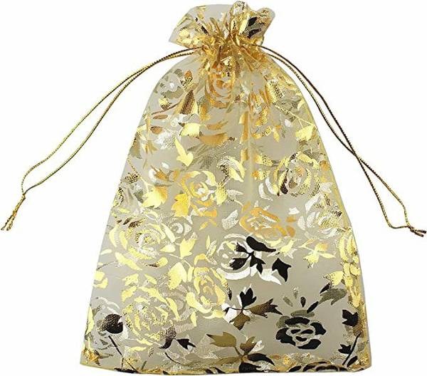 DNY 100 Pcs Potli Bags, Organza Pouches 4x6 inches gold 100 Potli