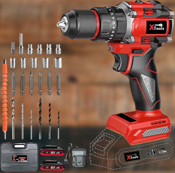 XTOOLS Brushless Motor |Metal & Wood | 4.0Ah Battery | Includes 2 Batteries & Charger cordless drill 21 v Cordless Drill