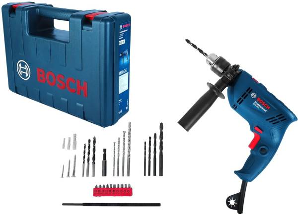BOSCH GSB 600 Corded Electric Impact Drill with Wrapset Kit, 600 W, 3000 RPM 1.4 Nm, Variable Speed, Forward/Reverse Rotation, Double Insulation Pisto...