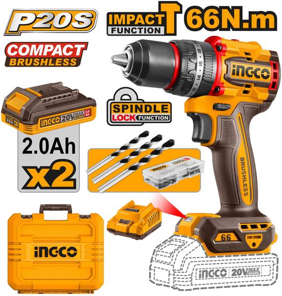 INGCO CORDLESS BRUSHLESS DRILL CDLI20668 Cordless Drill