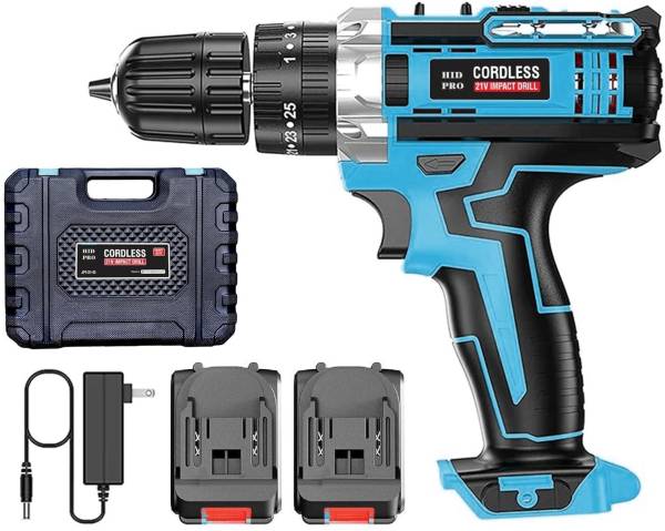 STARKUT HID PRO 2 Speed Mode, LED Light, Forward & Reverse, 2x Battery Portable 21V Cordless Drill Machine with 3/8" Keyless Chuck, 25Nm Touque Cordle...