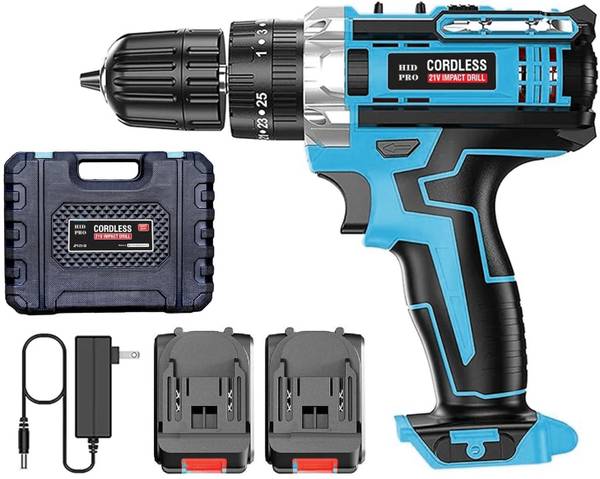 STARKUT HID PRO 2 Speed Mode, LED Light, Forward & Reverse, 2x Battery Portable 21V Cordless Drill Machine with 3/8" Keyless Chuck, 25Nm Touque Cordle...