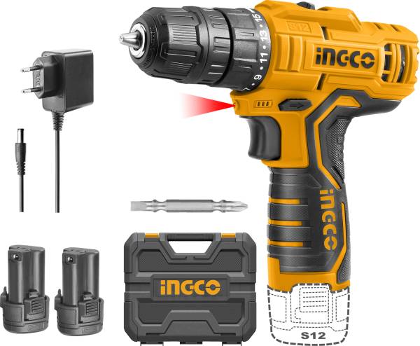 INGCO Cordless Drill with 2pcs 1.5Ah Batteries Electric Power Drill 12V Lithium-Ion Cordless Drill