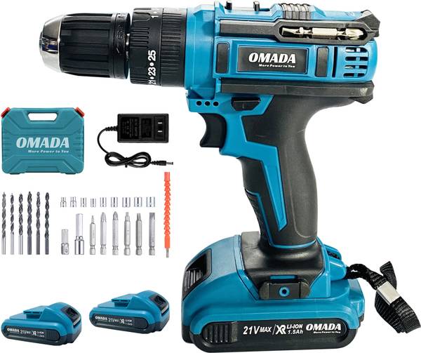 Omada 21v Cordless Powerful Drill Driver Set with Extra 24 Tools/Accessories and 2 Battery Included Cordless Drill