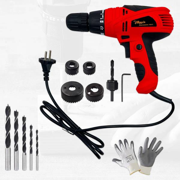 Hillgrove 100% Copper Winding HGCM1193M3 400W Power Drill with Wood Bits and Hole Saw Bits for Making Holes in Metal/Wood/Concrete with Reverse Rotati...