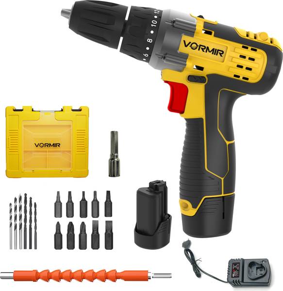 iBELL VORMIR VR CD12-45 Cordless Drill Driver, 2 Batteries, 12V, 0-400/0-1450RPM,25Nm, 31 Accessories in BMC Box, Compact Design Cordless Drill