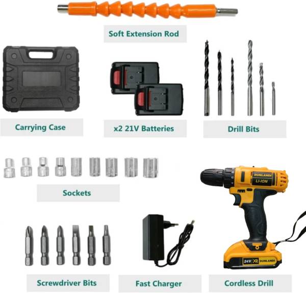 A K DIAMOND 24V-DRILL DRILL MACHINE KIT Cordless Drill x2-24V Battery Operated and 24pc Accessories Cordless Drill
