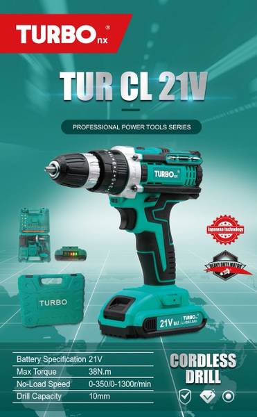 Shiv Enterprise Brushless Dual Speed, 10mm , With 2 x 2v Batteries TURBO 21V CORDLESS DRILL Power & Hand Tool Kit