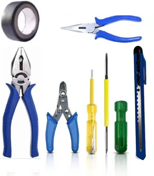 GrabMoor Combo of G7 8" Plier, Wire Cutter, 2in1 Tester, 2in1 Screwdriver, Nose Plier Hand Tool Kit