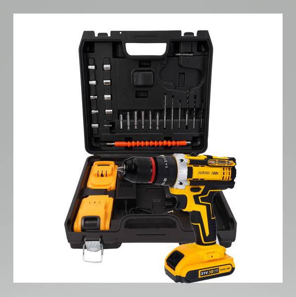 FERVIK 21V Cordless Drill Machine | 10mm Keyless Metal Chuck | 2-Speed Power Tool Power & Hand Tool Kit