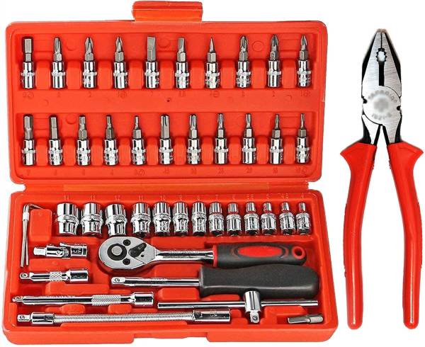 Zadinga 46 in 1 Pcs Tool Kit Piler for Set Socket Set Wrench Set Bike Tool Kit Set Hand Tool Kit