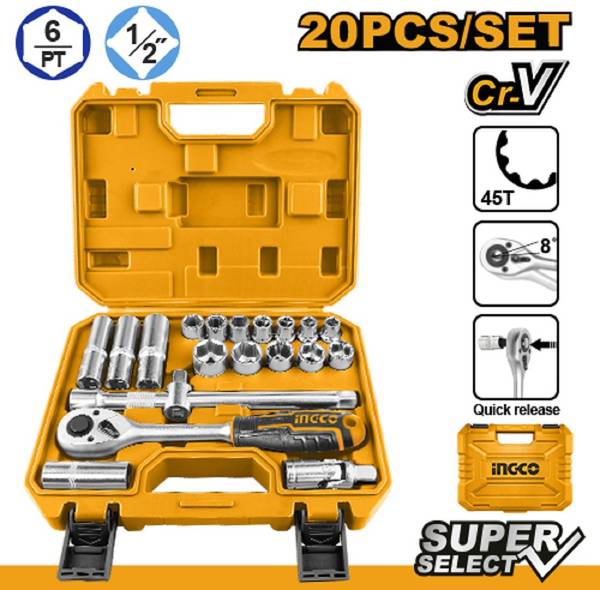 INGCO INGCO HKTS12201 20 Pcs 1/2" socket set Hand Tool Kit Price History