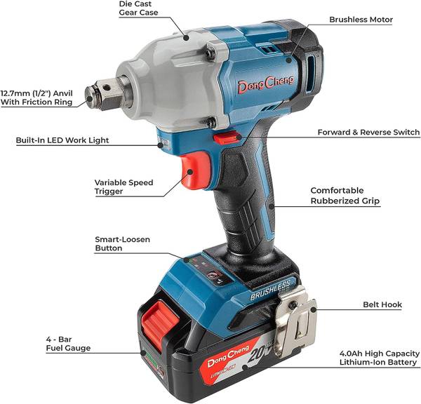 DONGCHENG MAYUR DG DCPB298 CORDLESS MACHINE WITH 20V MAX 2 BATTERY,1 TOOL,BAG, OF SIZE 1/12" Cordless Impact Wrench