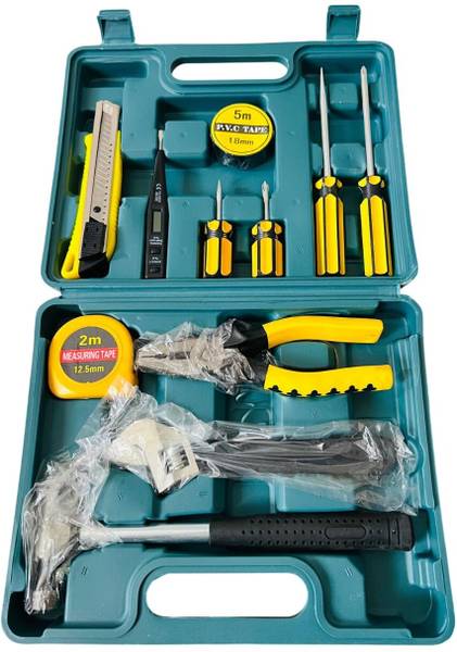 FLUDDER 12 in 1 Repair Home Hand Tool Kit Set With Screwdriver, Hammer, Measuring Tape Hand Tool Kit
