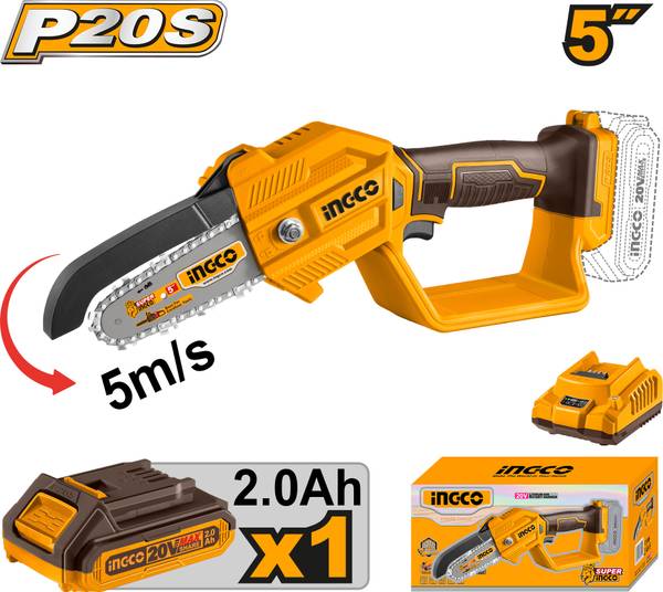 INGCO 20V Lithium-ion Cordless Pruner Saw 5" Bar, 5m/s, with Battery and Charger Multi Purpose Power Shears