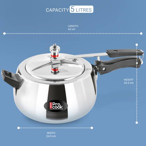 MILTON Pro Cook Aluminium Induction Curve Pressure Cooker With Inner Lid 5 L Induction Bottom Pressure Cooker