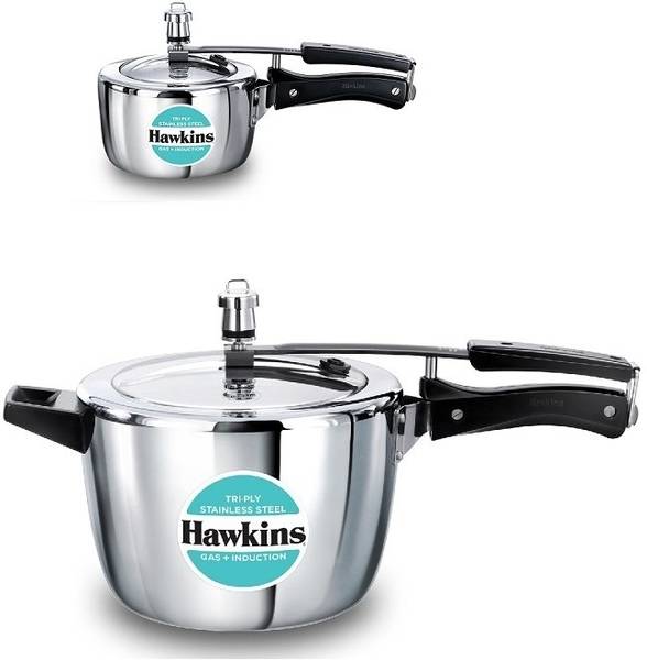 Hawkins Triply Stainless Steel Pressure Cooker 4.5L(HSST45), 1.5L(HSST15), 4.5 L, 1.5 L Inner Lid Induction Bottom Pressure Cooker