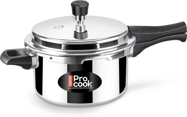 MILTON Pro Cook Aluminium Non Induction Bottom Pressure Cooker With Outer Lid 5L,Silver 5 L Outer Lid Pressure Cooker