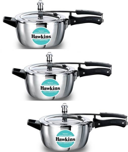 Hawkins Tri-ply Stainless Steel Pressure Cooker (HSST35) 3.5 L Inner Lid (Pack of 3) 3.5 L Inner Lid Induction Bottom Pressure Cooker