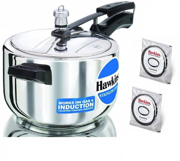 Hawkins Stainless Steel Pressure Cooker 4L(HSS40),Two Gasket(3.5L-8) 4 L Inner Lid Induction Bottom Pressure Cooker