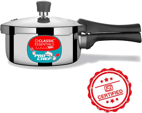 Classic Essentials Prochef 1 Litre Stainless Steel Outer Lid Cooker | ISI Certified | 1 L Outer Lid Induction Bottom Pressure Cooker & Pressure Pan