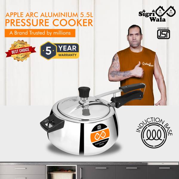 Sigri-wala Apple Arc Aluminium 5.5 L Inner Lid Induction Bottom Pressure Cooker