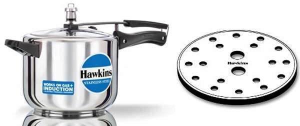 Hawkins Stainless Steel Cooker With Stainless Steel Grid (17cms) Combo 5 L Inner Lid Induction Bottom Pressure Cooker