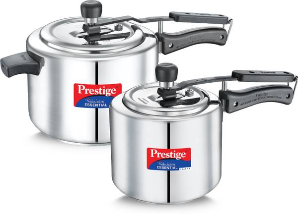 Prestige Nakshatra Essential Svachh Stainless Steel Combi Pack (Inner Lid) 5 L, 3 L Inner Lid Induction Bottom Pressure Cooker