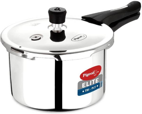 Pigeon Elite Shine 2L Tri-Ply Body Outer Lid Pressure Cooker (Stainless Steel, Silver) 2 L Outer Lid Induction Bottom Pressure Cooker